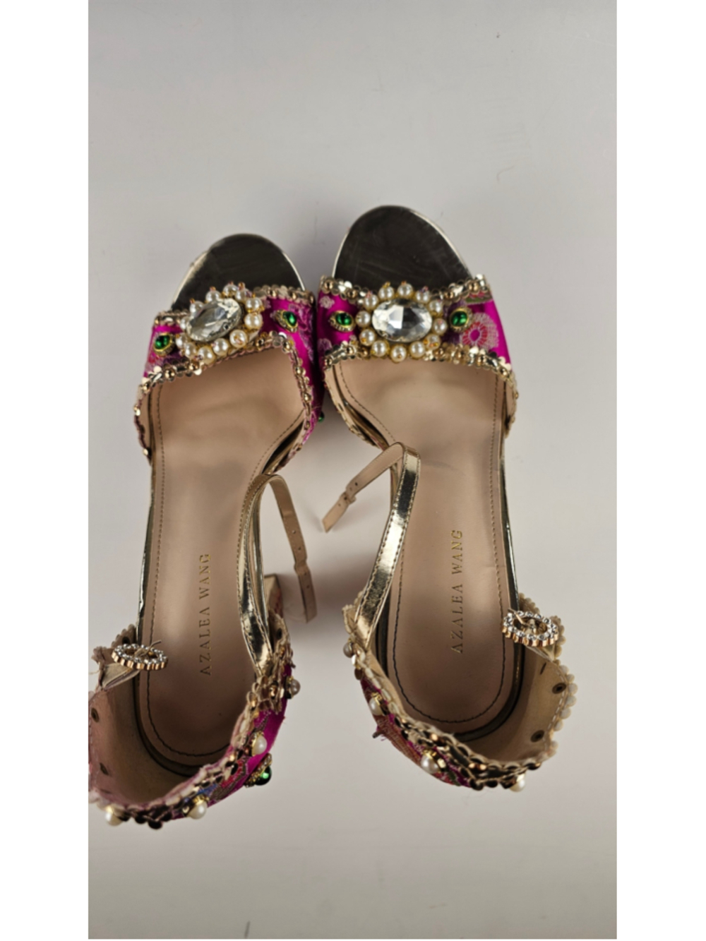 Embellished Pink Floral Platform Heels by ALTAIR WANG - Picture 6 of 8